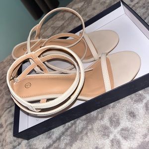 Womens size 6, wrapped ankle heels, nude color